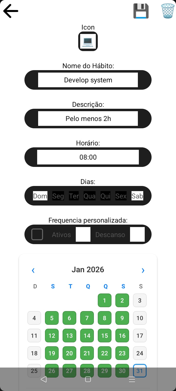 Tela de criação de novos hábitos