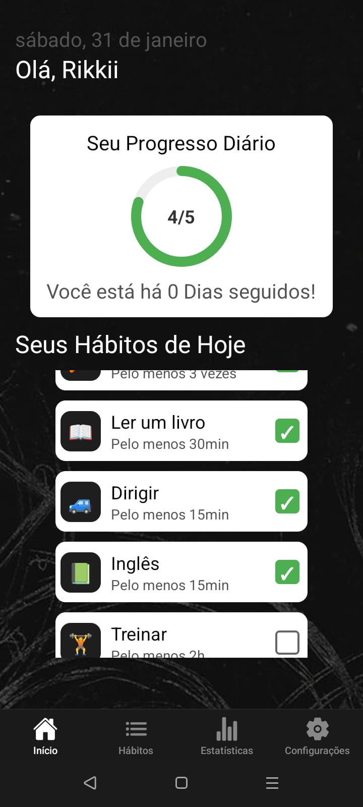 Tela principal com lista de hábitos